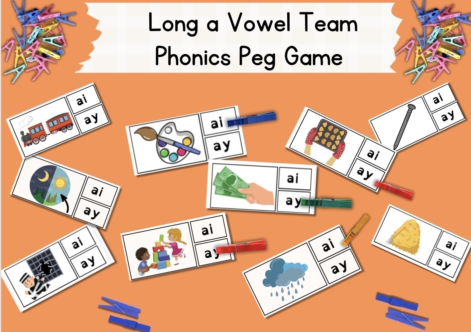 Mash > 1st / 2nd Class > Ai Ay Vowel Team Phonics Peg Game 18