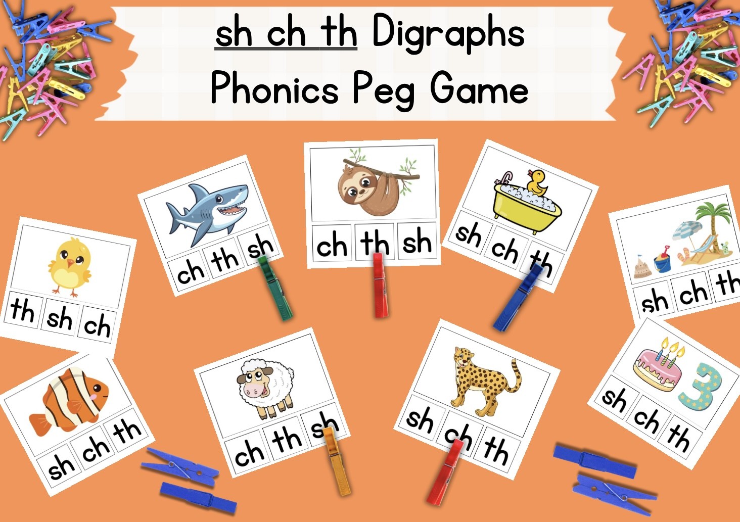 Mash > 1st / 2nd Class > Sh ch th Digraphs Phonics Peg Game 36