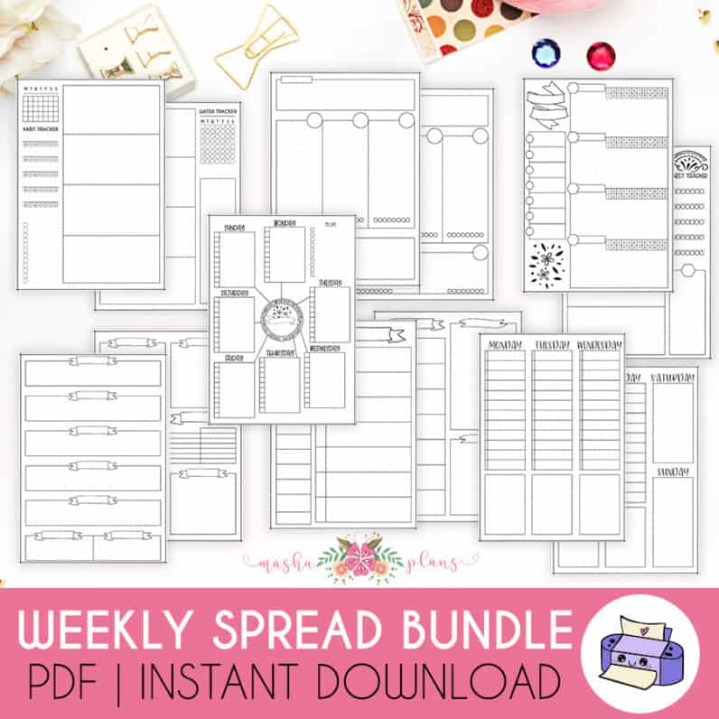 7 More Printable Bullet Journal Weekly Spreads Bundle Masha Plans