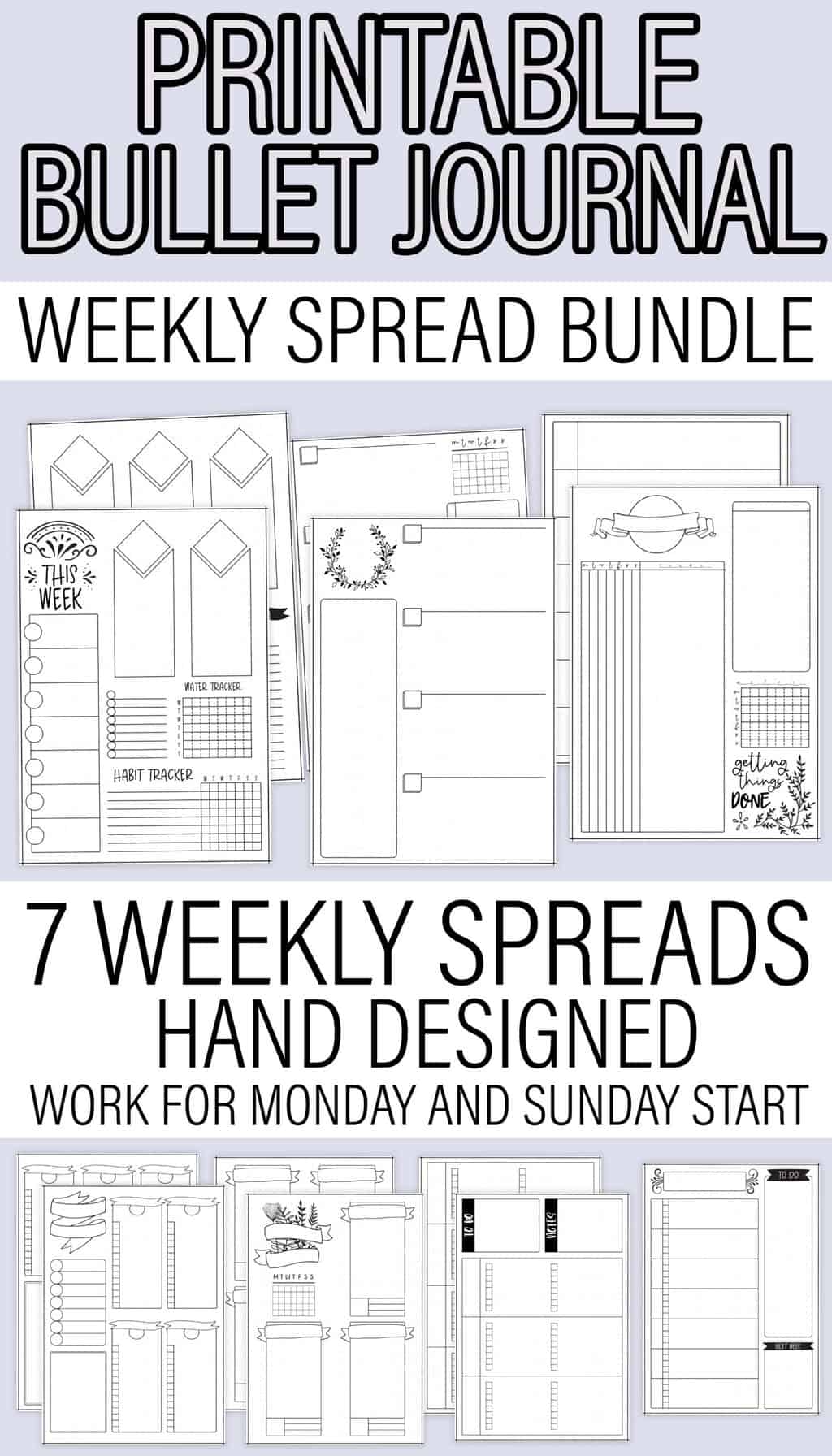7 Printable Bullet Journal Weekly Spreads Bundle Masha Plans