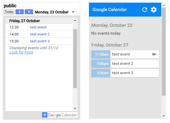 A Google Calendar Widget for Google Sites created with Google Apps