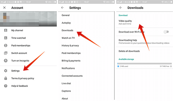 How To Download YouTube Videos On Your Android Phone 3 change the default downloading resolution for videos.