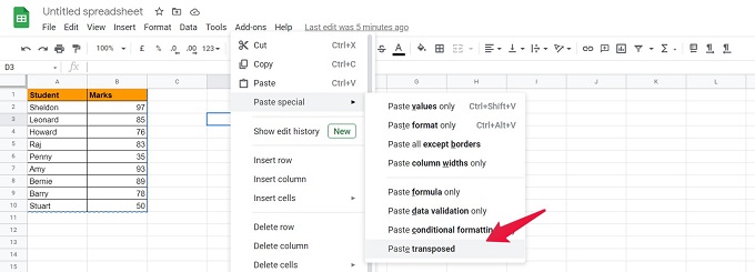 How to Convert Rows to Columns in Google Sheets MashTips