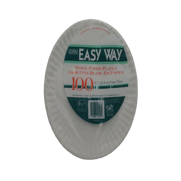 Aspen 9" White Paper Plate Maskas