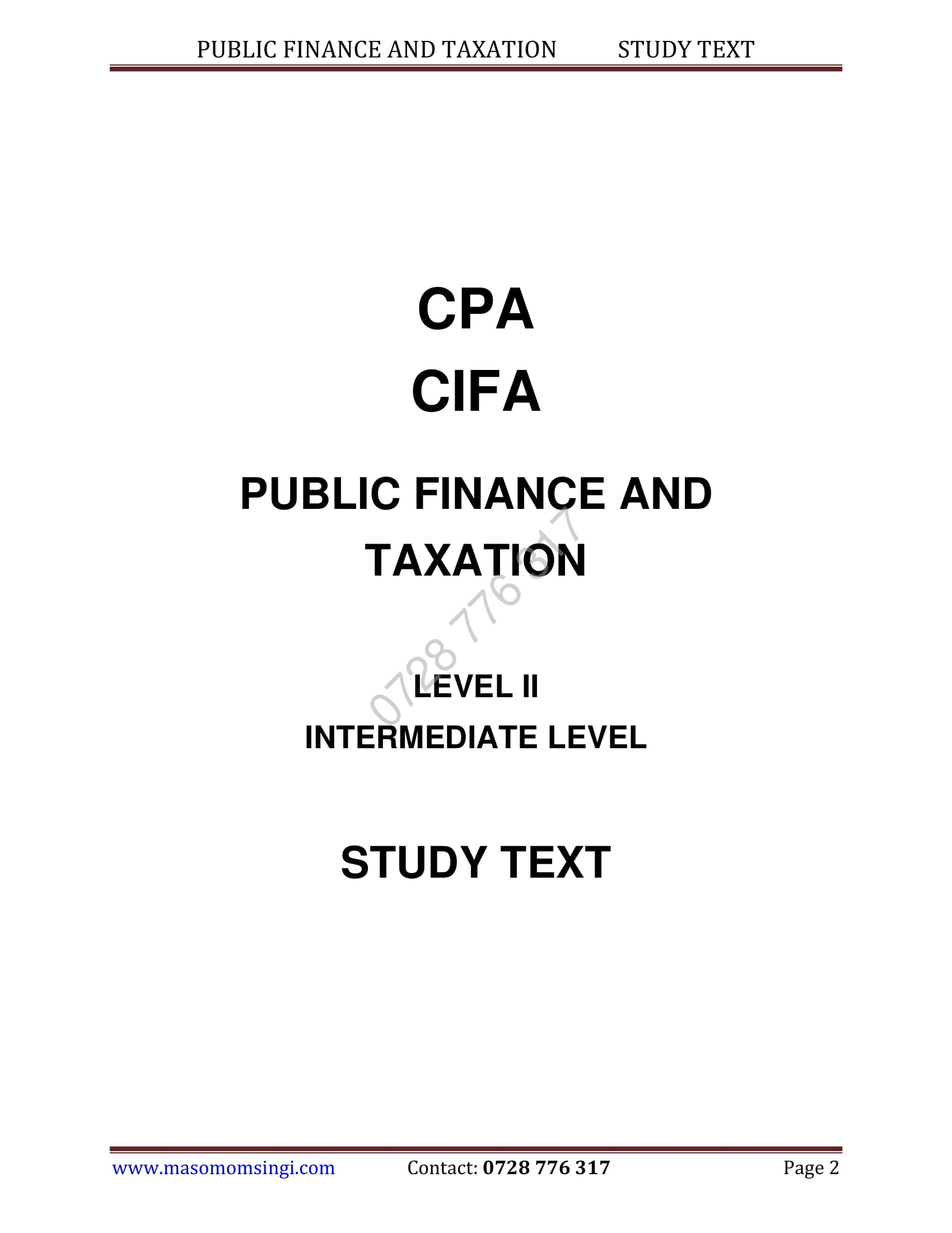 CPA CIFA Public Finance and Taxation Revised Notes MASOMO MSINGI