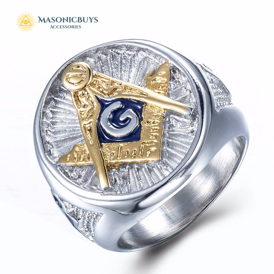 Silver Blue Lodge Masonic Ring With Golden Freemason Symbol MasonicBuys