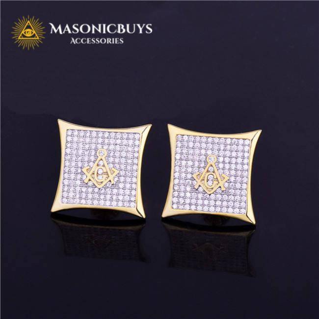 18K Gold Plated Masonic Earrings With Cubic Zirconias MasonicBuys