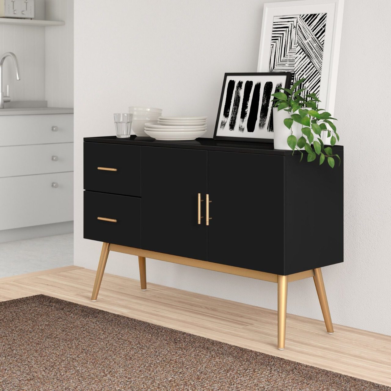 Shelf Storage Unit Gold and Black Masrybs