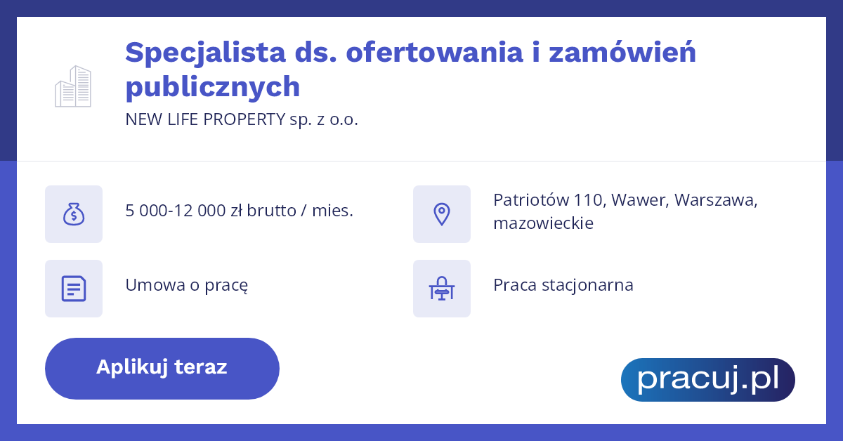 Oferta pracy Specjalista ds. ofertowania i zamówień publicznych, NEW