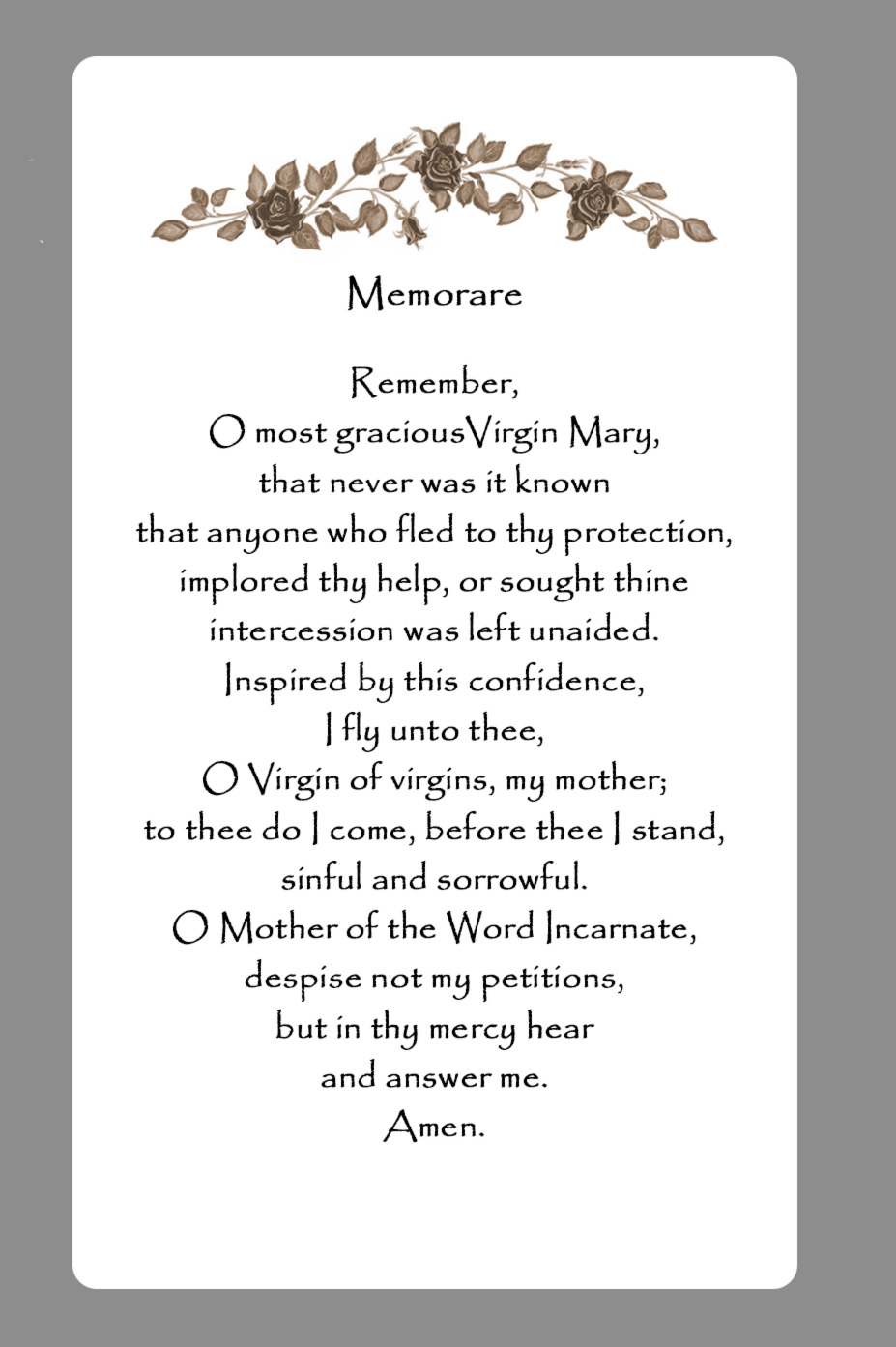 Sepia Roses Laminated Prayer and Memorial Cards Personalized Mass