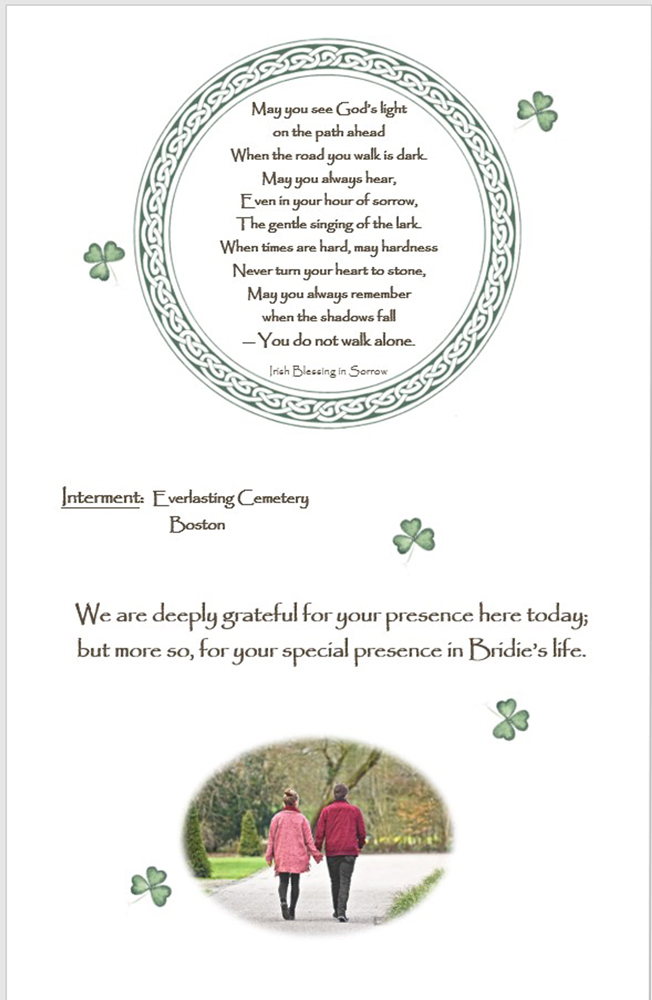 Celtic Cross & Shamrocks Funeral Mass BOOKLETS Mass Booklets