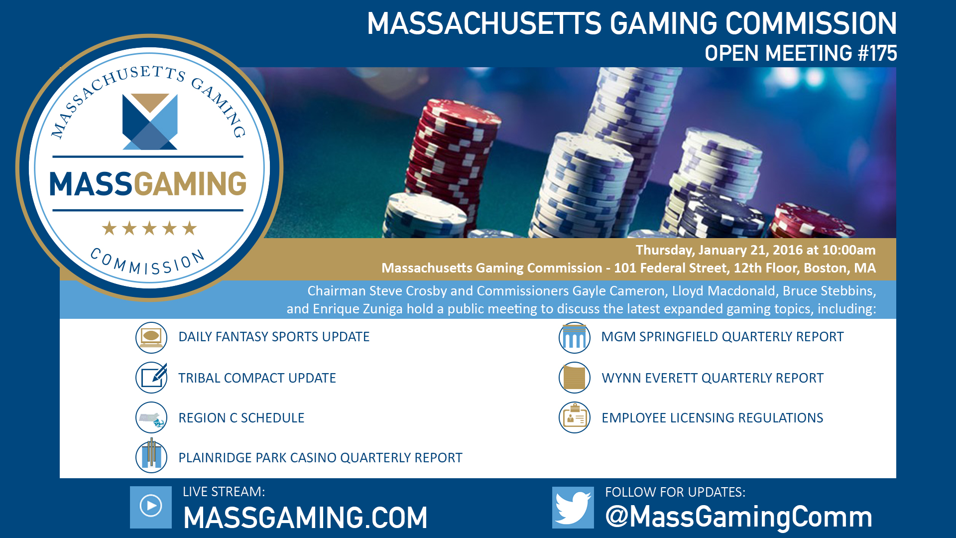 Public Meeting Notification MGC to hold public meeting on 1/21 at 10