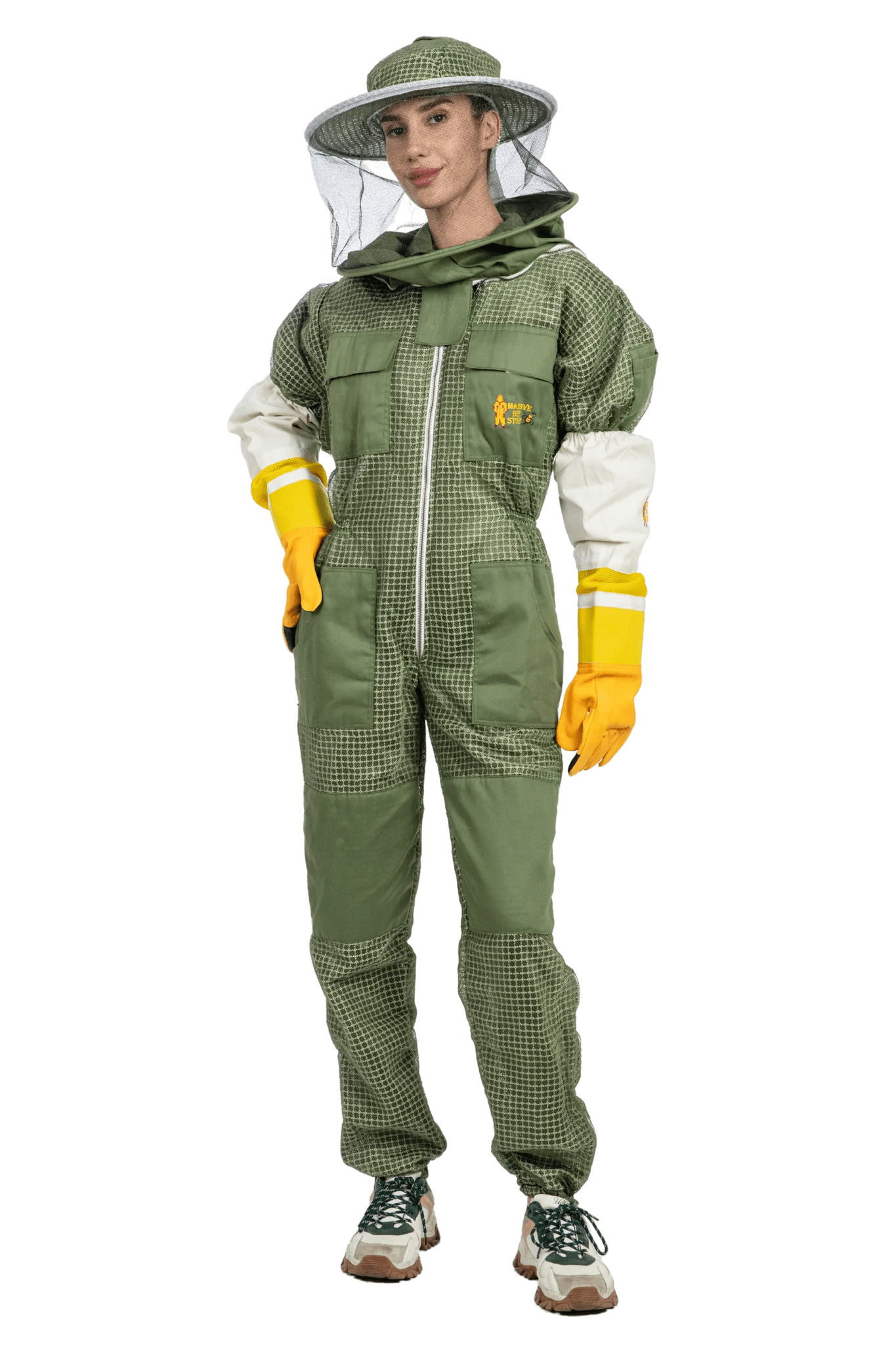 Olive Green Beekeeping Ventilated Suit with Round Veil Massive Bee