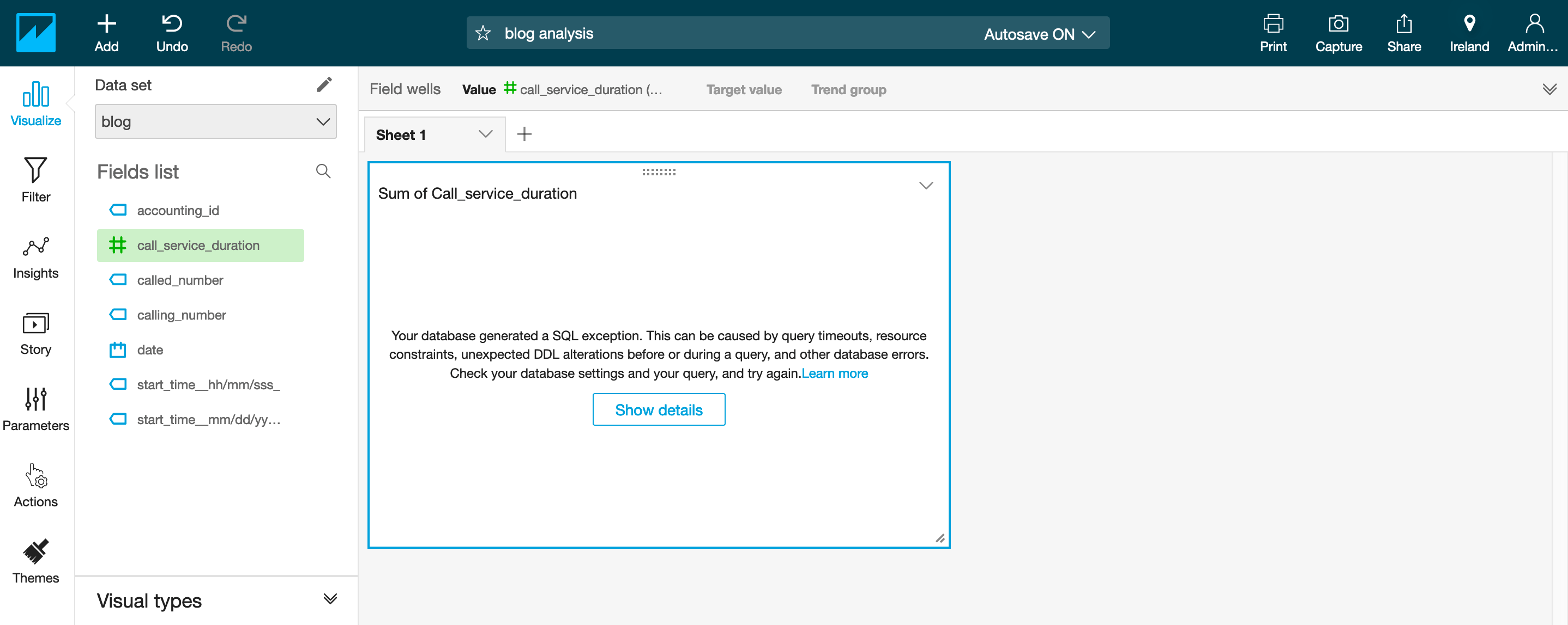 QuickSight SQL Exception Amazon SageMaker Churn Prediction and