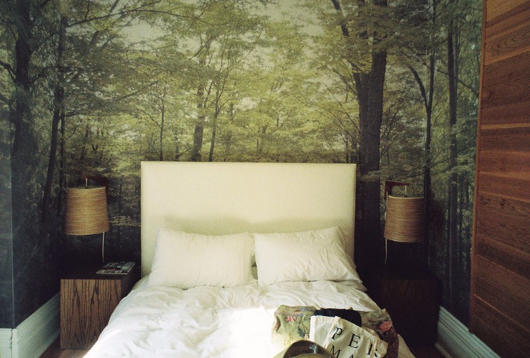 Whimsical Master Bedrooms with Forest Wallpaper Master Bedroom Ideas