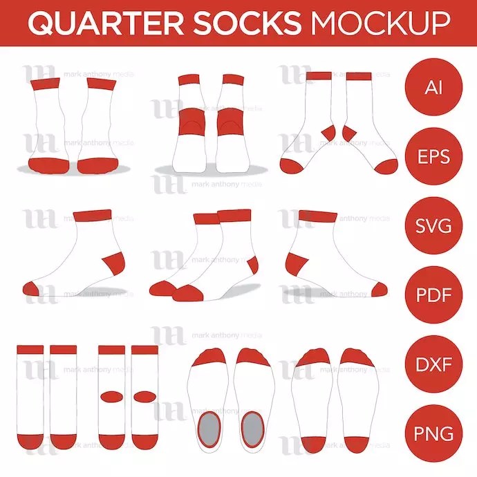 Quarter Ankle Socks Vector Template Mockup