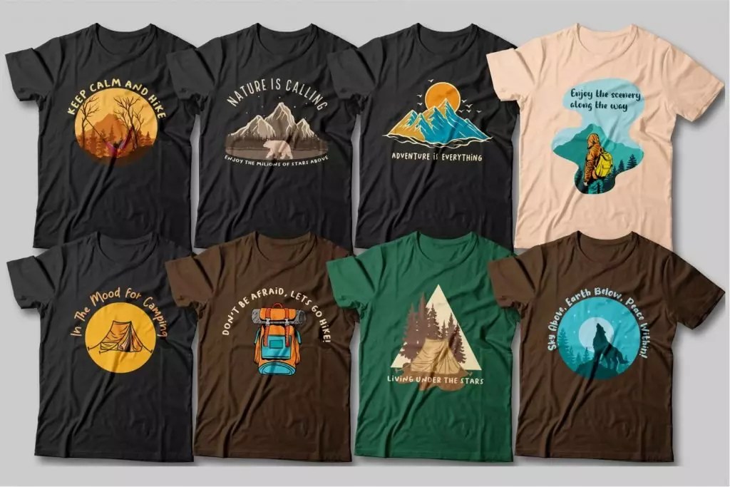 100 Camping Tshirt Designs Bundle