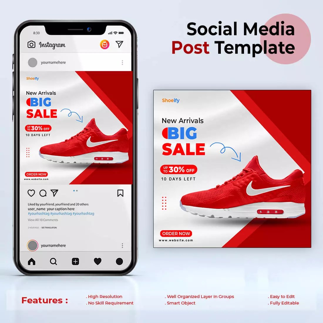 Shoe sale social media post Instagram and Facebook post banner template