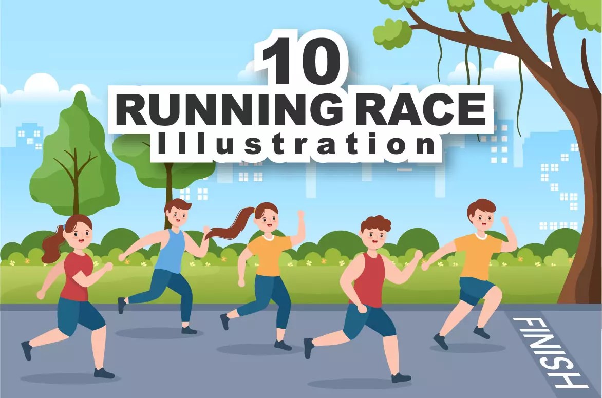 10 Running Race Flat Illustration MasterBundles