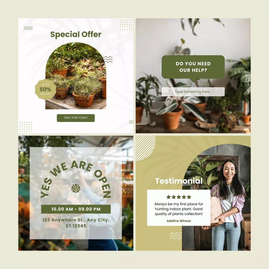 Free 12 Green Space Plant Store Editable Instagram Post MasterBundles