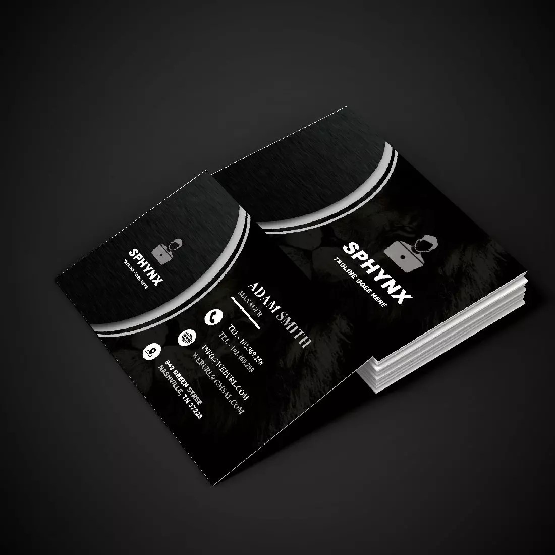 Black Business Card Design with Lion Background MasterBundles