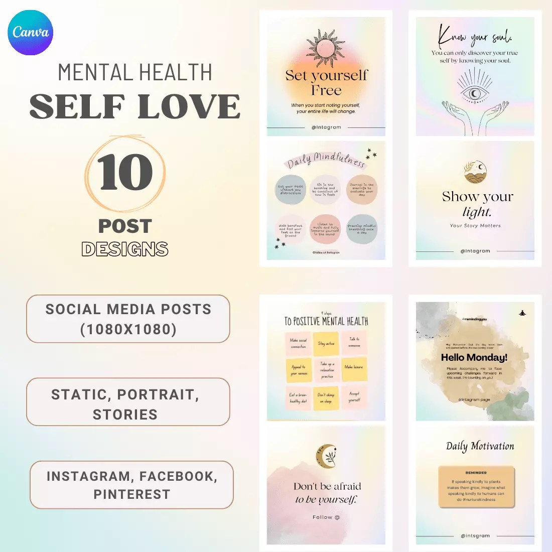 Mental Health Social Media Posts Design MasterBundles