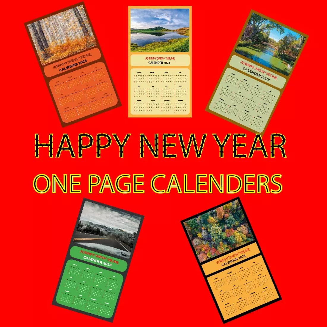 Happy New Year Beautiful One Page Calendars Design MasterBundles