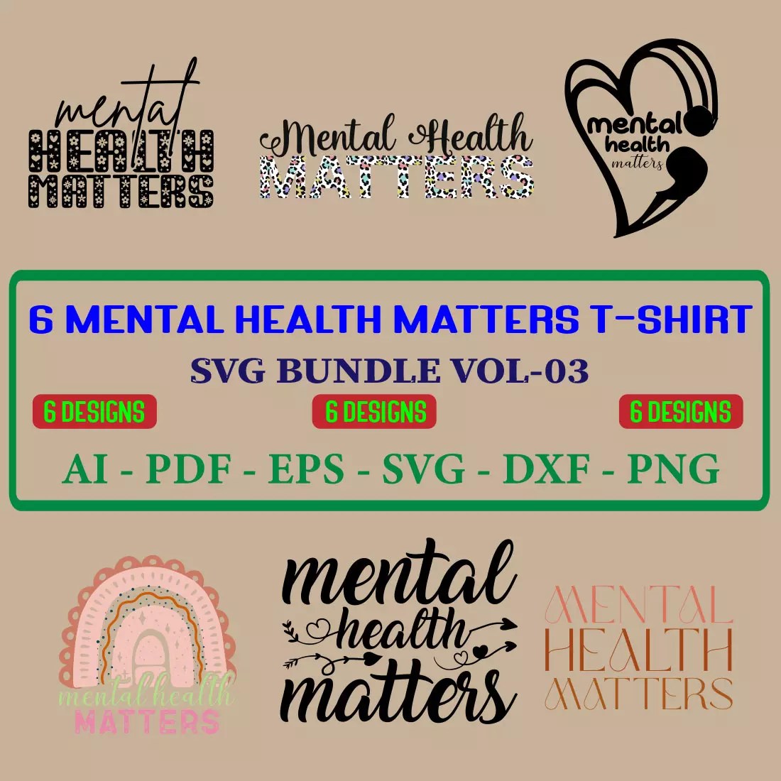 6 Mental Health Matters Tshirt SVG Bundle Vol03 MasterBundles