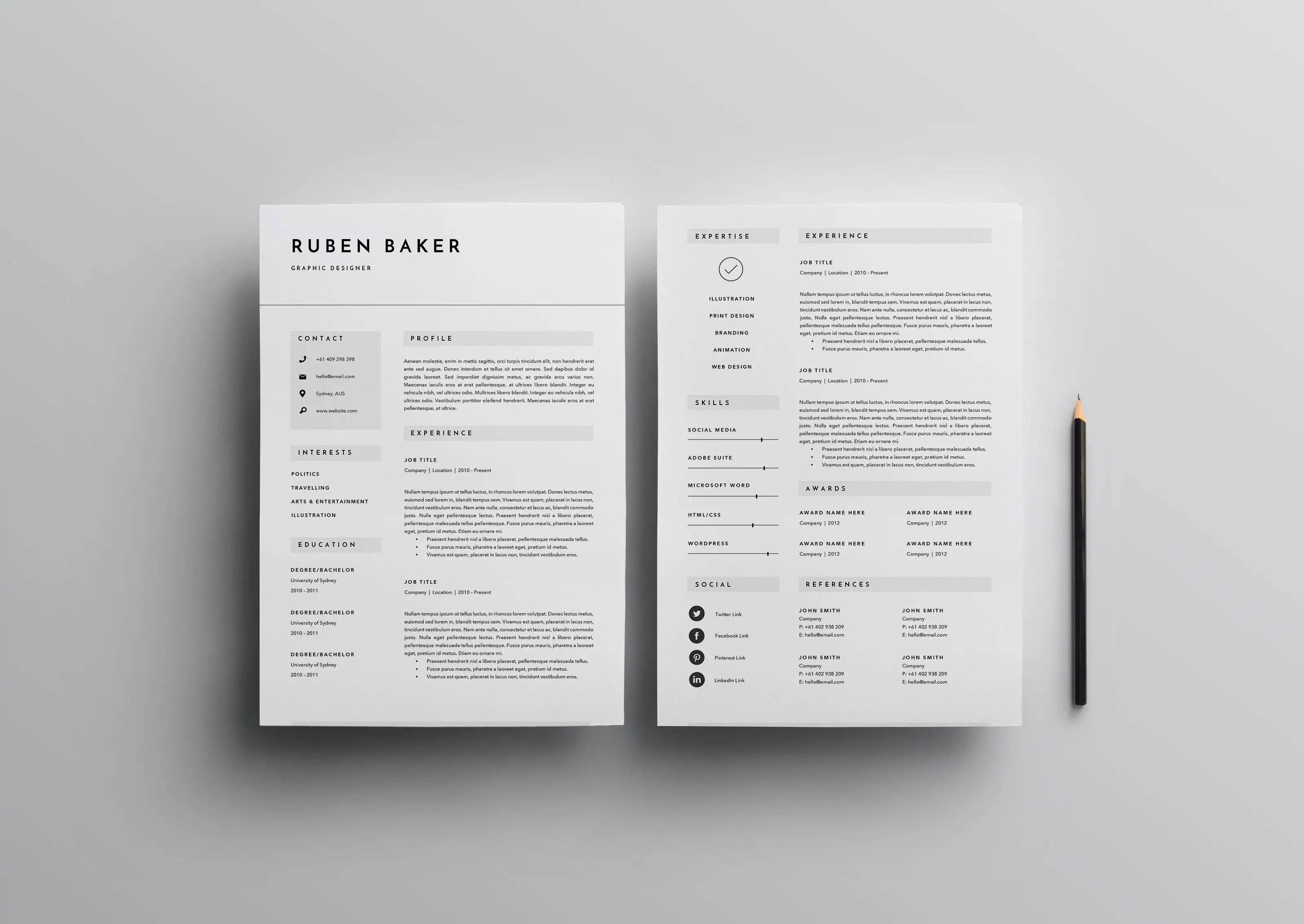 3 Page Resume Template INDD + DOCX MasterBundles