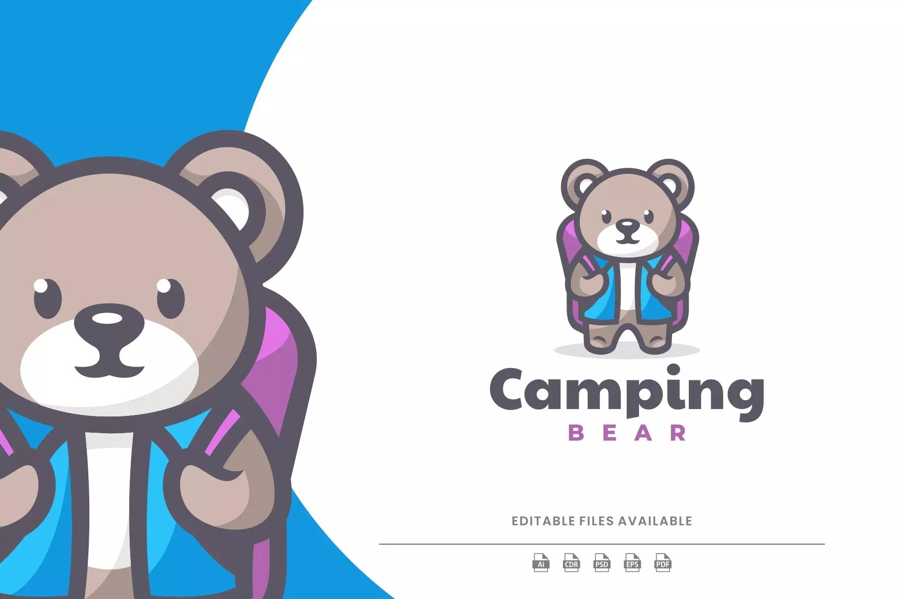 Camping Bear cartoon Mascot Logo MasterBundles