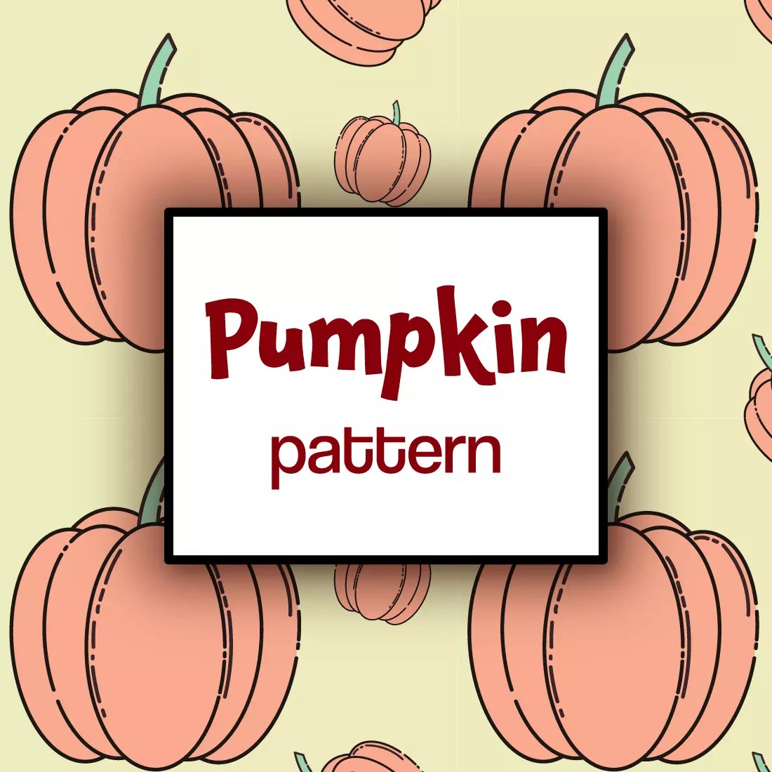 Color drawing of pumpkins pattern with contour lines. Cute pumpkins