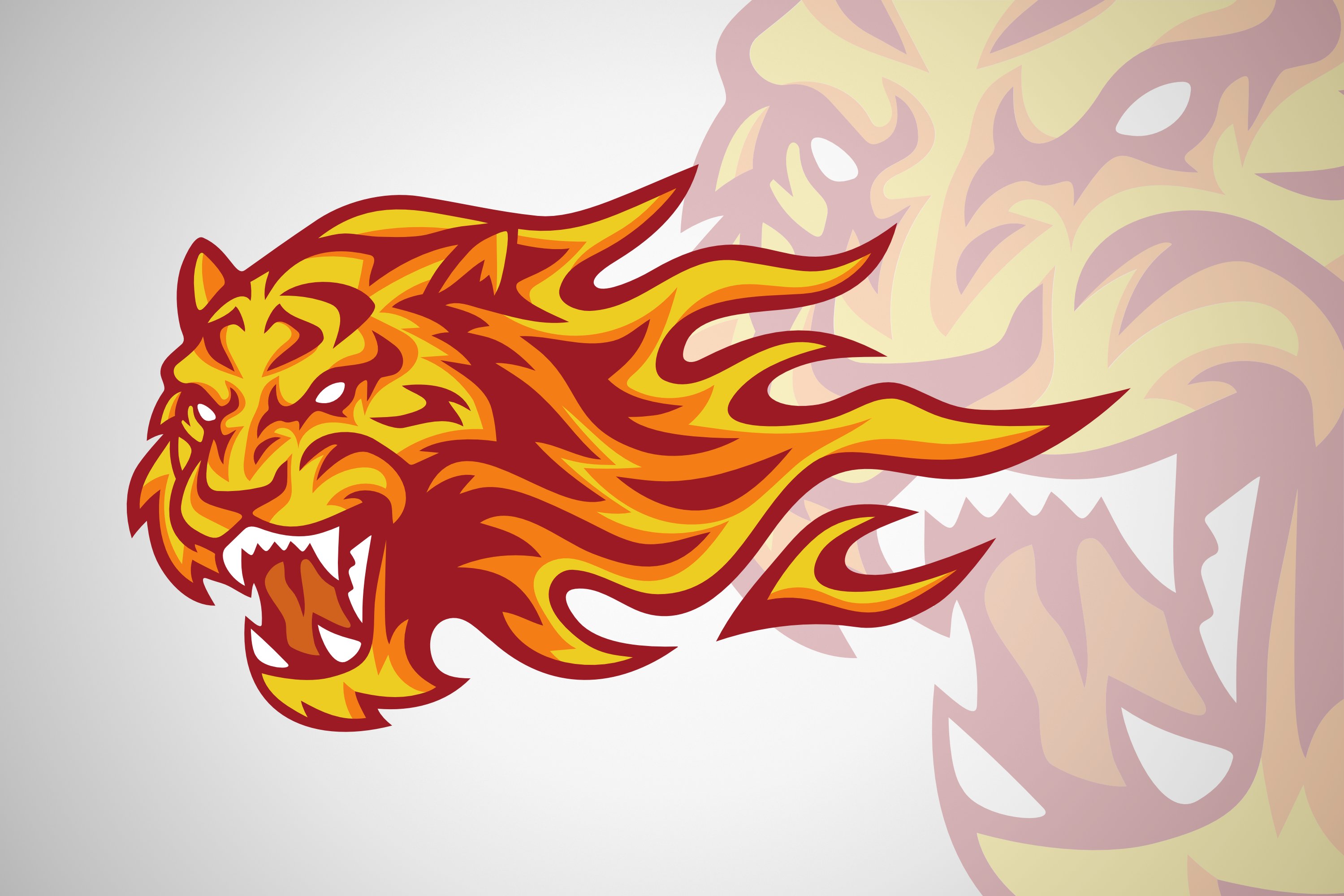 Tiger Roaring Head Flaming Fire Logo MasterBundles