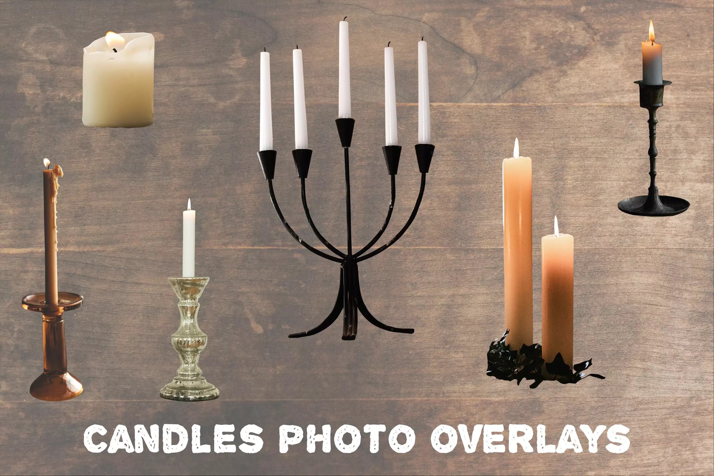 Candle holders, wax candles overlays MasterBundles