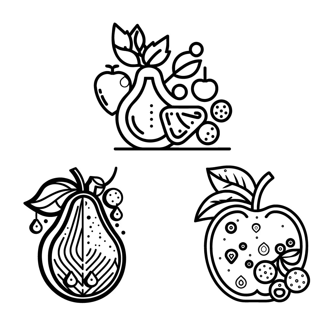 Fruit Icon set, cartoon fruits isolated on white background, Simple