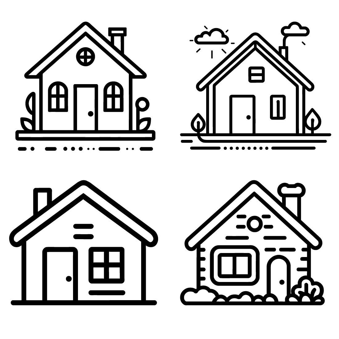 Home Icon set, Illustration of house icons, Black and white house icons