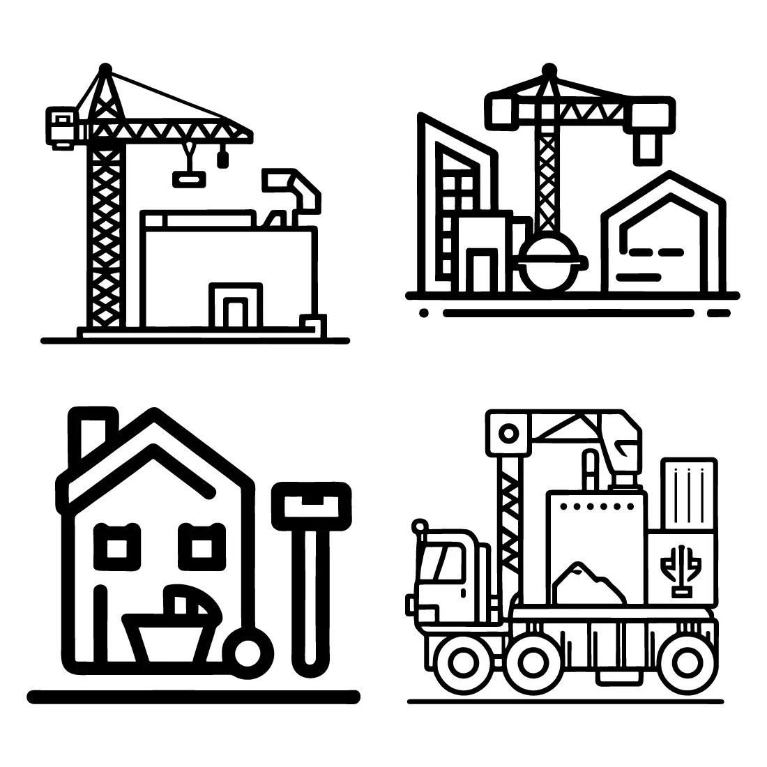 Construction Icon, flat line art, Outline style, vector for graphic and