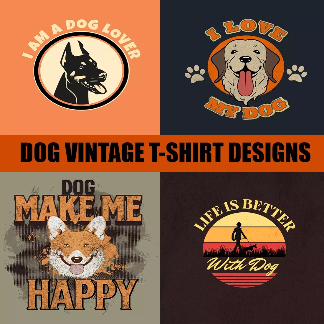 Dog vintage Tshirt designs bundle MasterBundles