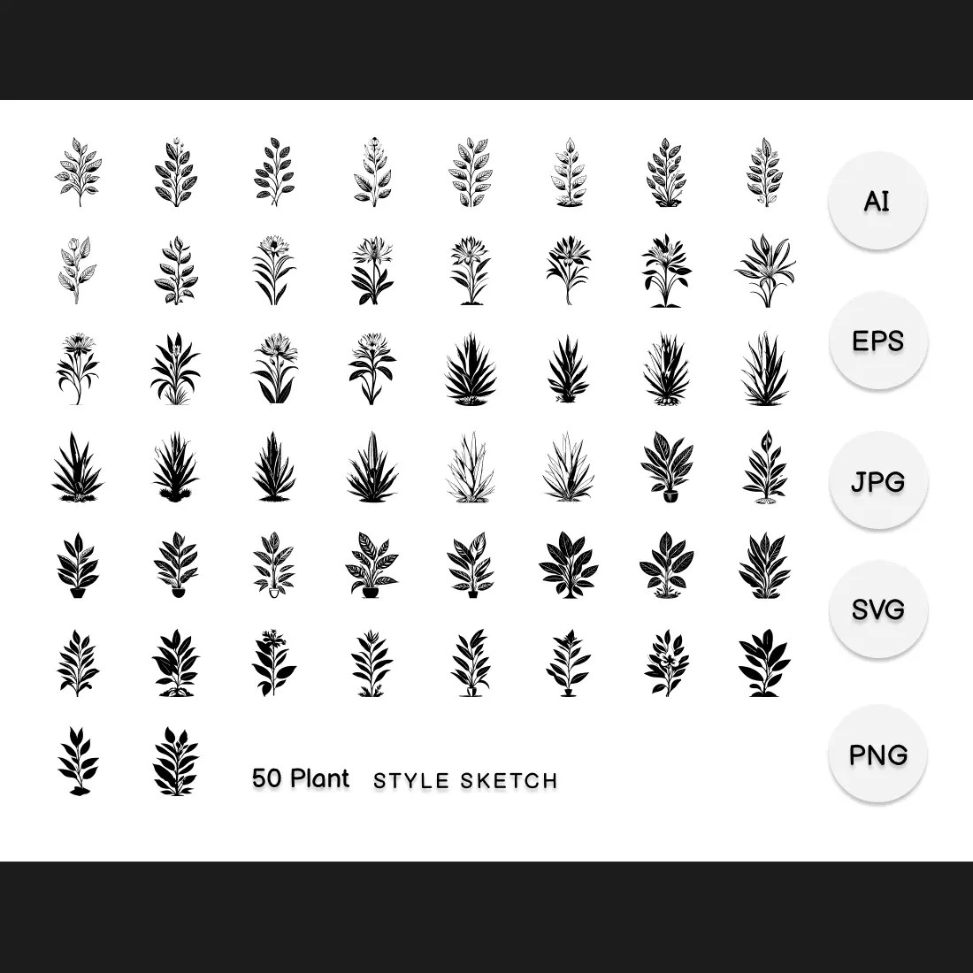 Plant Element Draw Black MasterBundles
