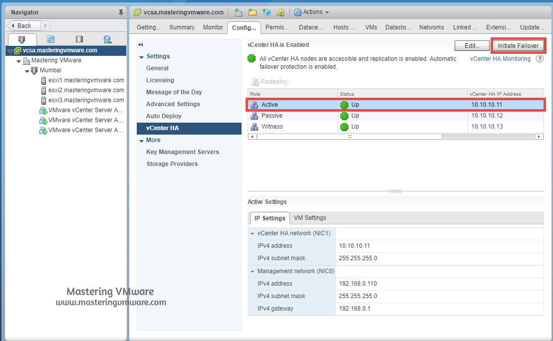 vCenter HA failover Mastering VMware