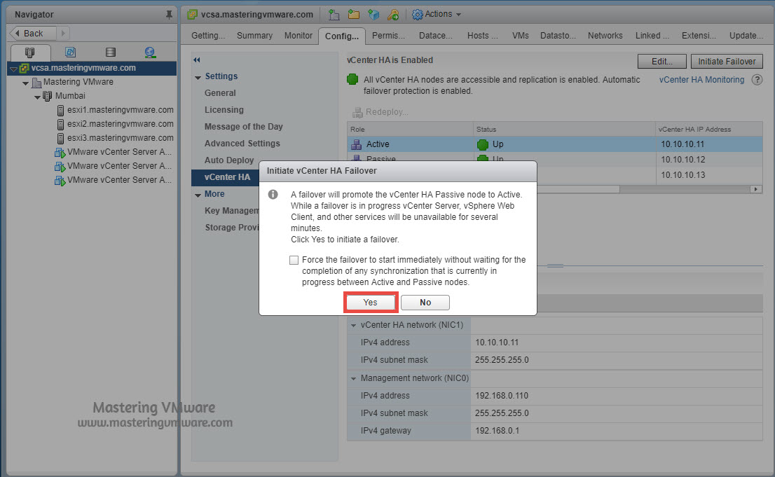 vCenter HA failover Mastering VMware