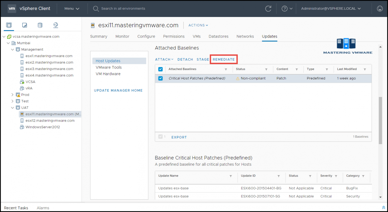 Patch ESXi Host using Update Manager Mastering VMware