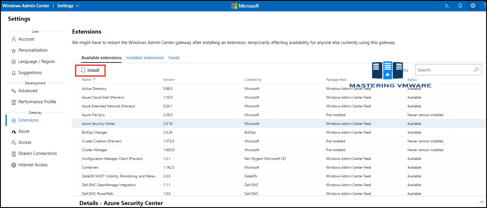 Install Extensions in Windows Admin Center Mastering VMware