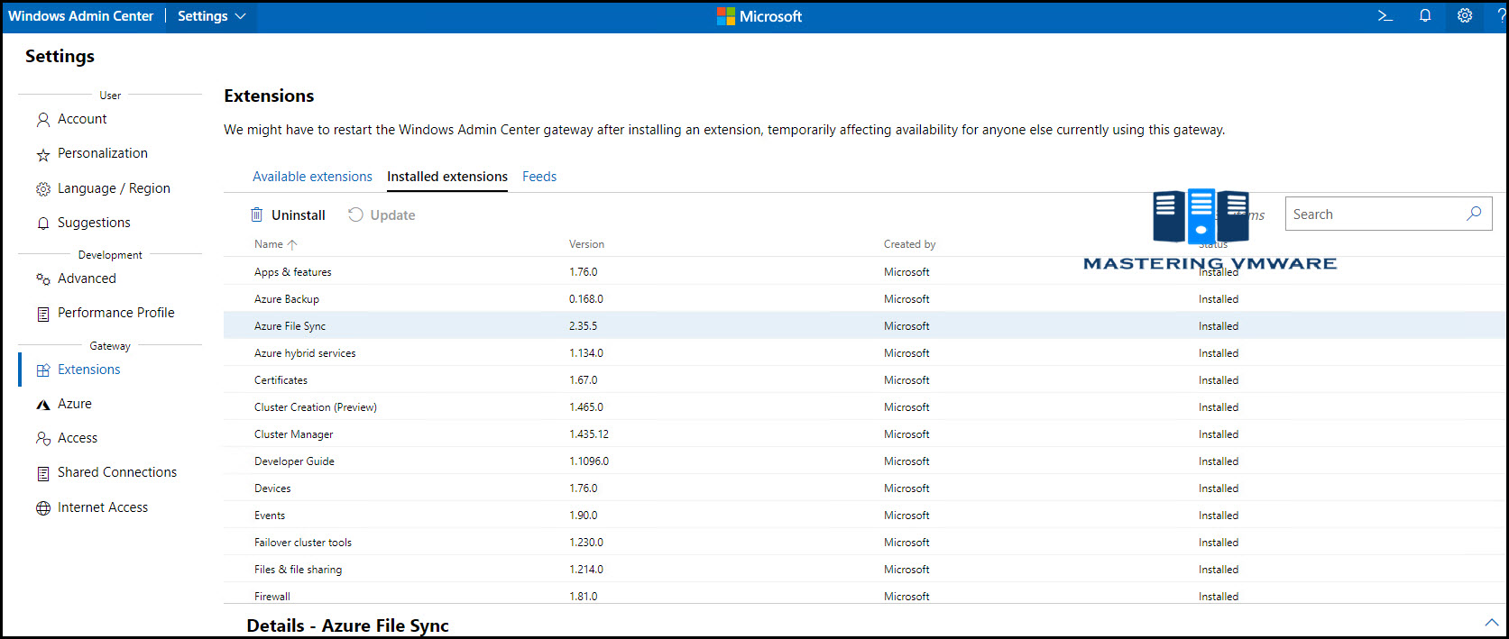 Install Extensions in Windows Admin Center Mastering VMware