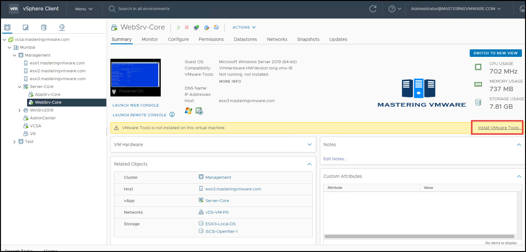 Install VMware Tools in Windows Server Core