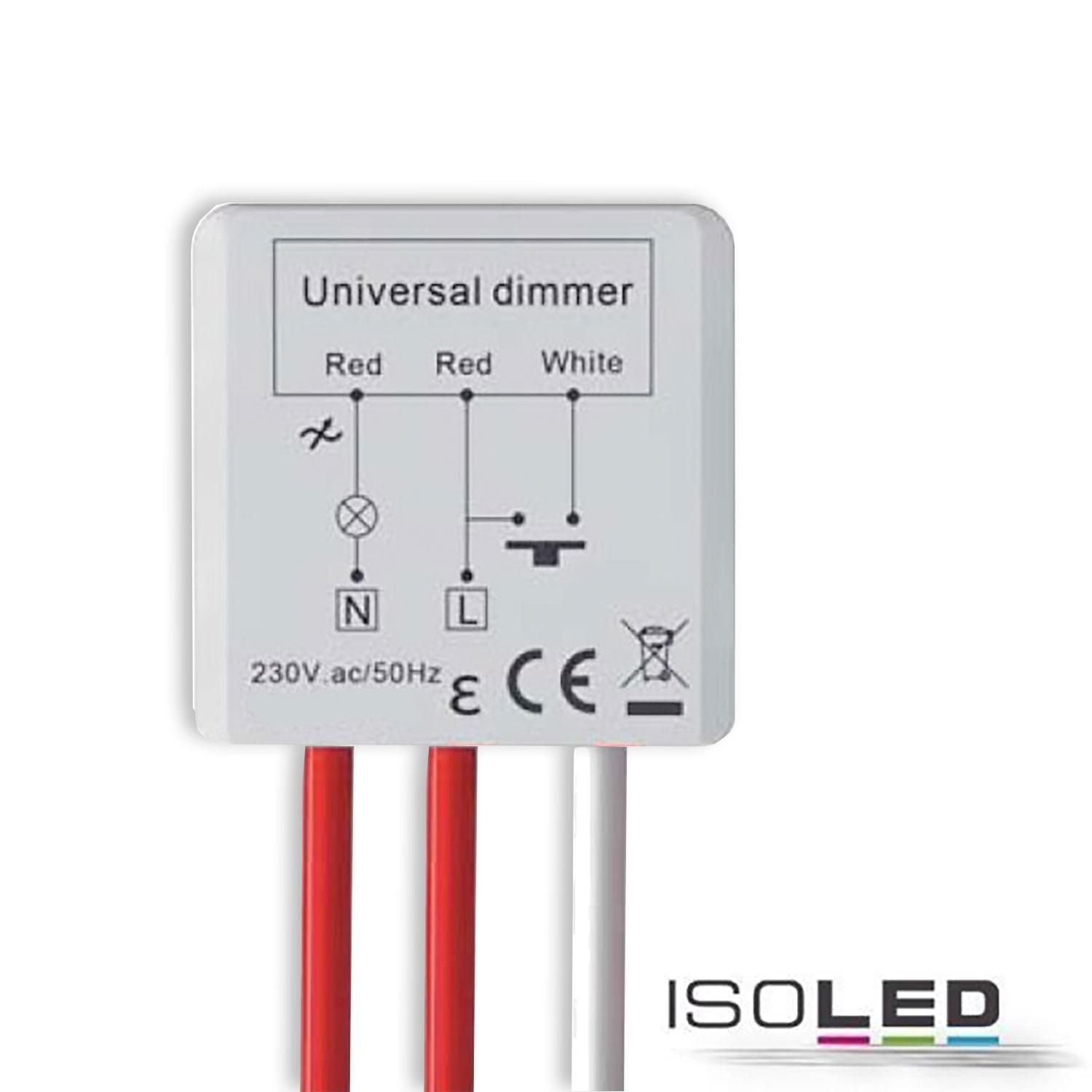 Universal push mini dimmer for dimmable 230V luminaires/transformers