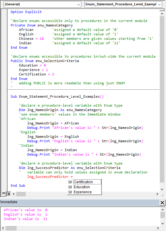 The Enum Statement VBA Declaration Statements Master Office VBA