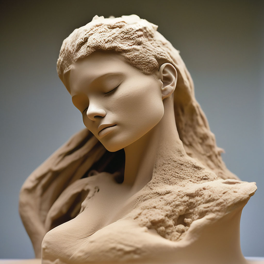 "A sculptural bust of an incredibly beautiful sand girl collapsing