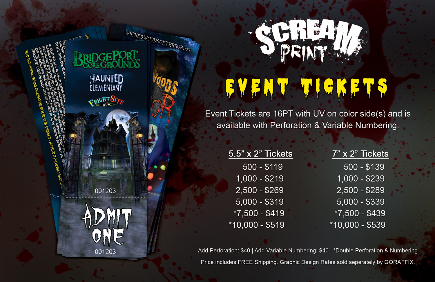 Haunted House Event Tickets 5.5″ x 2″ by ScreamPrint Haunt News
