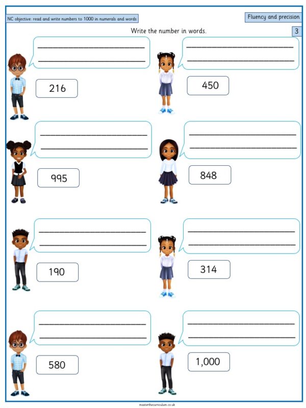 Read and write numbers to 1,000 in numerals and words 1 Master The