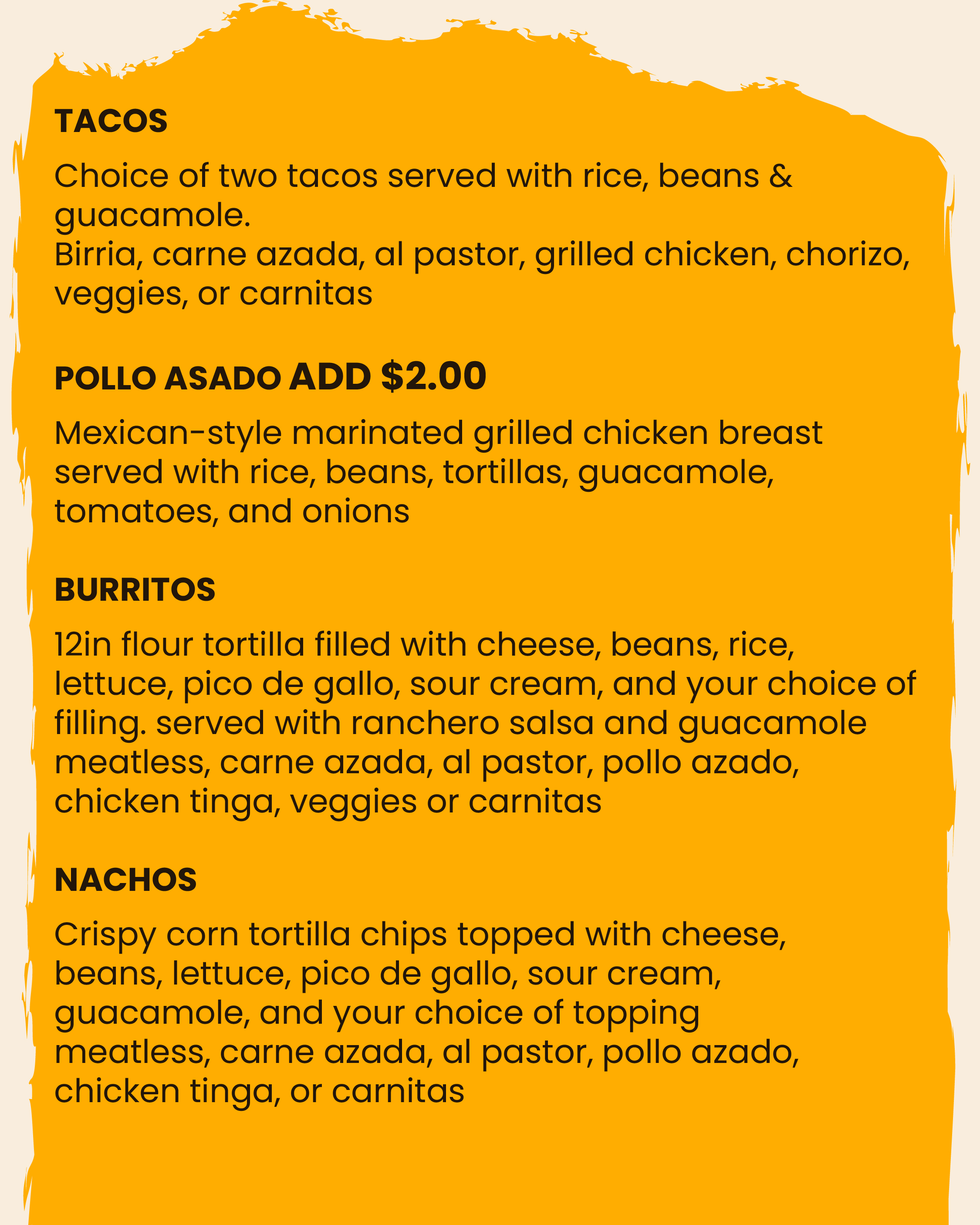 Menu Mas Tortilla Restaurant